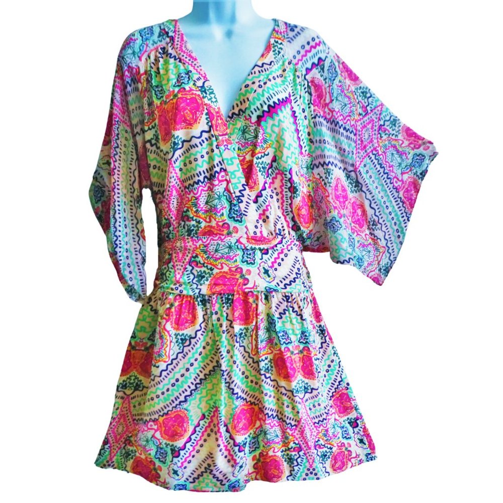 Maeve Anthropologie Sira Kimono Mediterranean Printed Dress Surplice Snap 10